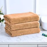 Black Gold The Finer Touch Microfiber Bath Towels 1500 Gsm | Super Absorbent, Lightweight, Ultra-Soft, Fade Resistant (Beige) - Pack Of 3