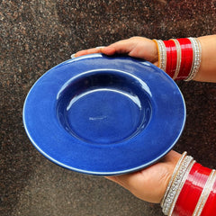 Sapphire Blue Ceramic Pasta Plates - 2 Pieces | Handcrafted Multi Purpose Ceramic Deep Plates, Snack Plates, Starter Plates - 9 Inch, Microwave Safe & Dishwasher Safe