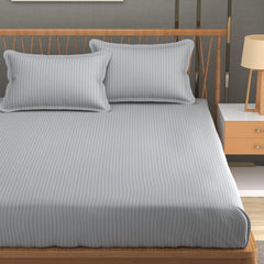 Stripe Glace Cotton 1 Double Bedsheet With 2 Pillow Cover - 91 X 90 Inches, Silver | Fade Resistant & Durable Breathable & Wrinkle Free Bed Sheet