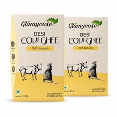 Natural Premium Desi Cow Ghee By Glamycose | High In Protein Fiber Healthy Desi Ghee For Sweets | 2 Litre (1 Litr * 2) 67.6 Ounce | Box Pack