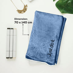 Housse Premium Soft Microfiber Embroidery Bath Towel 350 Gsm | Soft Absorbent Quick-Drying Sweat Towel (Just Do It - Dark Blue)