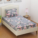 1 Single Bedsheet With 1 Pillow Cover - 58 X 88 Inches, Grey & Pink | Super Soft Premium Brushed Microfiber Bedsheet, Breathable & Wrinkle Free
