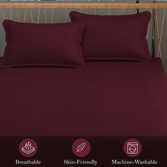 Queen Size Solid Plain Bedsheet Set Includes 2 Pillow Covers - 90 X 95 Inches, Wine | Exceptional Softness & Breathability | Premium Microfiber Material