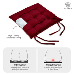 Square Chair Pads Cushion, For Comfortable Sitting, Maroon Color - 40 X 40 Cm | Seat Cushions With Ties For Sitting, Pooja, Dining & Office Table | Furniture Cushion, Washable - Pack Of 2