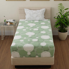 Beautiful Single Bedsheet With 1 Pillow Cover - 55 X 88 Inches, Green & Off White | Cotton Bedsheet Is Naturally Comfortable