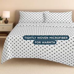 Ninja Star Double Bedsheet With 2 Pillow Covers - 90 X 100 Inches, White & Black | Soft, Breathable & Skin-Friendly Bedding For Daily Use