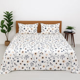 Double Bed Bedsheet With Pillow Covers Soft & Breathable Fabric | Floral Print Bedsheet Set - 90 X 100 Inch, White | Ideal For Daily Use & Gifting