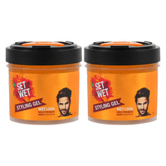Set Wet Daily Combo Of 2 Hair Styling Gel For Men 250ml Each 8.4 Fl.oz. | Wet Look , Alcohol Free , Pro Vitamin B5 , Light Hold & Shine