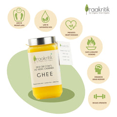 Pure Natural A2 Gir Cow Desi Ghee By Praakritik | High In Protein Fiber & Nutrients Healthy Desi Ghee Good For Parathe | (1 Litr) 33.8 Ounce | Jar Pack