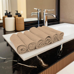 Encasa Xo Kitchen Hand Towels Set 150 Gsm | Waffle Weave & Flat Hand Towel | Quick Drying Reusable Cotton Washcloths | Set Of 6 (Beige)