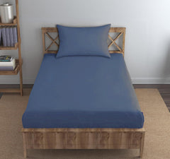 Single Flat Bedsheet With 1 Pillow Cover (54 X 90 Inches) Blue | Durable & Long Lasting Wrinkle Resistant Fabric - All Season Comfort | 300 Thread Count