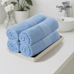 Earthy Fables Basic Hand Towel 800 Gsm | Pure Carded Cotton, Soft, Absorbent, Quick Dry & Skin-Friendly Towel - Pack Of 4 (Sky Blue)