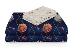 Bedsheet For Double Bed Queen Size With 2 Pillow Cover - 100 X 100 Inches, Royal Blue & White | Perfect For Gifting On Weddings Bedsheet