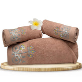 Rangoli 100% Cotton Martin Bath & Hand Towels 900 Gsm | Quick Dry, Ultra Soft, Highly Absorbent Printed Bath Towel - Peach (Set Of 3)