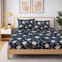 Bedsheet King Size With 2 Pillow Covers (72 X 78 Inches) Black & Cream | Double Bed With All Around Elastic Fitted - Durable & Long Lasting Wrinkle Resistant Fabric