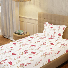 Printed Bedsheet For Single Bed With 1 Pillow Cover (Size 58 X 90 Inches) White & Pink | Bedding Set Is Beautifully Coordinated | Breathable, Lightweight & Easy To Maintain