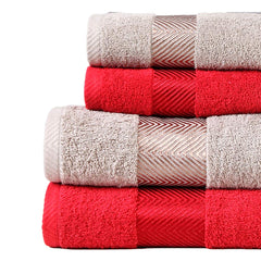 Fash Home International 100% Cotton Ultra Soft & Super Absorbent Antibacterial Bath & Hand Towel 1260 Gsm (Maroon Red and Beige) -Pack Of 4
