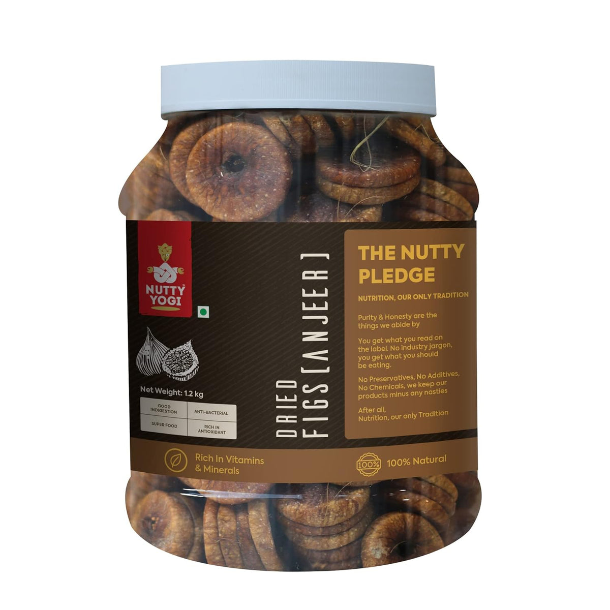 Natural Premium Dried Afghani Anjeer Dried Figs By Nutty Yogi 1200gm, | Rich Source Of Fibre Calcium & Iron | Low In Calories Fat Free Anjeer Jar Pack | 42.3 Ounce