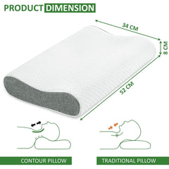 Memory Foam Cervical Pillow, For Neck Pain & Shoulder Pain - 21 X 13 X 3 Inch | Orthopedic Contour Cervical Pillow For Spondylitis Neck With Extra Curve Support & Side Back Pain - Pack Of 1