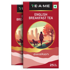 TE-A-ME Awaken English Breakfast Tea - Pack Of 2 X 25 Tea Bags | Full-Bodied & Rich Taste - Smooth & Robust Flavor | Contains Caffeine - Packaging Might Vary