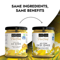 Organic A2 Gir Cow Desi Ghee By Kapiva | Rich In Nutrients Calcium & Iron Pure Healthy Desi Cow Ghee Good For Cooking | 1 Litre (500ml * 2) 33.8 Ounce | Jar Pack