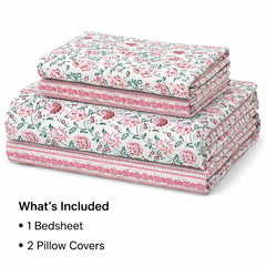 Pure Cotton Double Bedsheet For King Size With 2 Pillow Covers | 90 X 108 Inches, White & Pink | Ultra-Soft & Skin-Safe | Breathable Summer Comfort