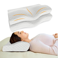 Memory Foam Cervical Neck Pillow, For Pain Relief, Size - 19 X 12 X 4 Inch | Soft Pillow For Improves Posture, Spinal Alignment, Neck Pain Relief | White Jacquard Cover - Pack Of 2