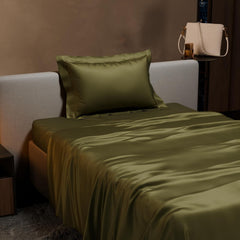 Single Bedsheet With 1 Pillow Cover - 60 X 90 Inches, Olive | Premium Bedding Set, Home Decor, Wedding Gift For Couples, Housewarming, Anniversary