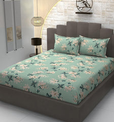 King Size Elastic Fitted Bedsheets With 2 Pillow Covers - 90 X 100 Inches, Pista Green | Soft Wrinkle Free & Breathable Elastic Bedsheets - Durable & Long Lasting Bedsheet