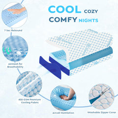 Cooling Cervical Memory Foam Pillow For Neck & Shoulder Pain Relief, Blue & White | Orthopedic Contour Pillow For Sleeping & Spinal Alignment | Ergonomic Support, Washable - Pack Of 1