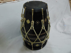Hand Made Indian Shesham Wood Dholak Drum With Bag - Black & Golden | Perfectly Symmetric Round Dholak - Dholak For Festival, Wedding, Satsang | Very Easy To Tune