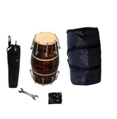 Handmade Wood Dholak Indian Musical Instrument Full Tool Kit - Brown | Perfectly Symmetric Round Dholak - Dholak For Festival, Wedding, Satsang | Very Easy To Tune