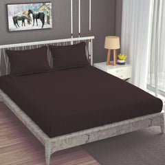 Cotton Elastic Fitted King Size Double Bed Bedsheet With 2 Pillow Covers - 72x78x6 Inches, Brown | Durable Bedsheets For Everyday Comfort