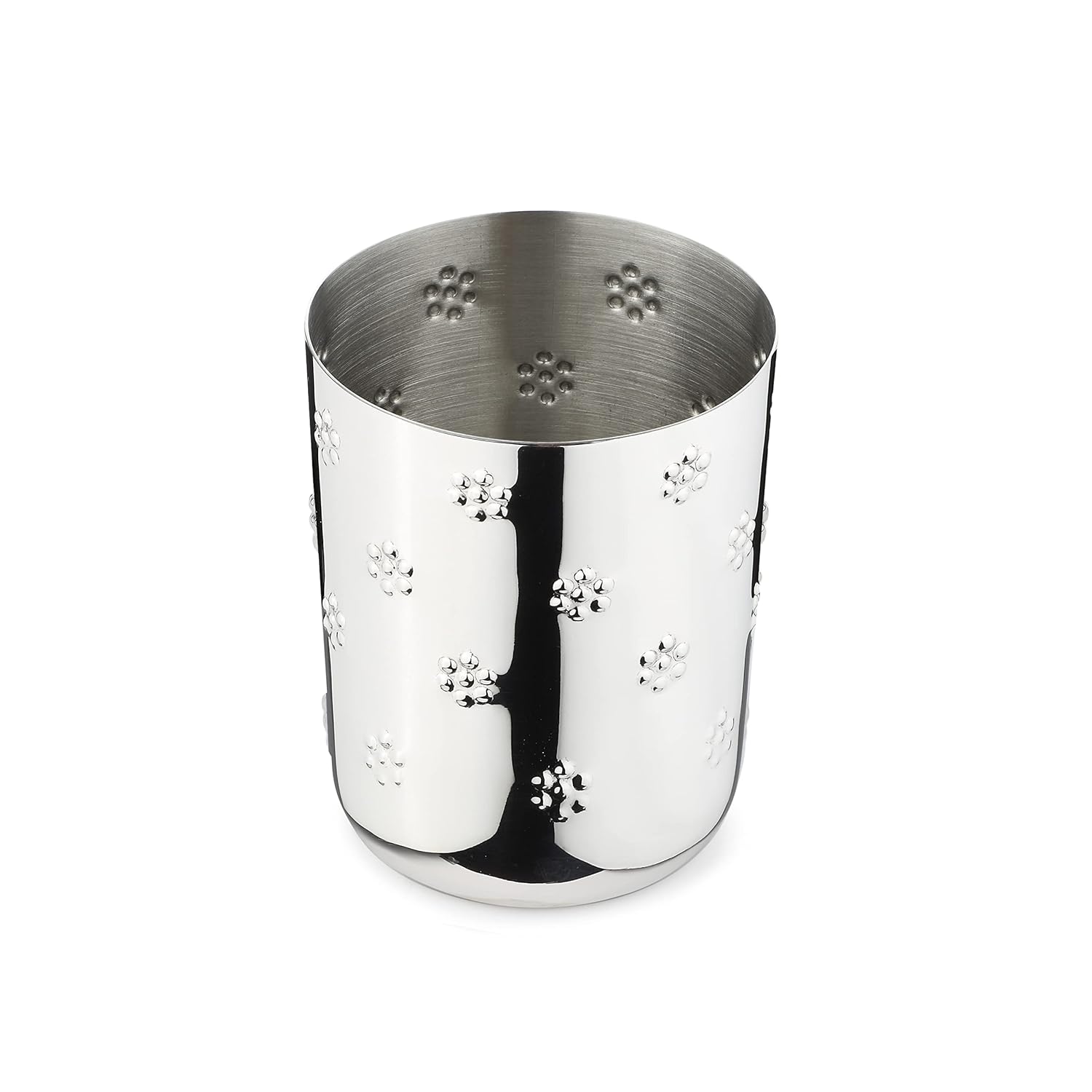 Designer Chrome Stainless Steel Drinking Glass Set Of 6 - Polka Series | Flower Pattern Convenient Water Glasses - Multipurpose Designer Tumbler | Serve Ware & Tableware Designer Chrome Stainless Steel Drinking Glass Set Of 6 - Polka Series | Flower Pattern Convenient Water Glasses - Multipurpose Designer Tumbler | Serve Ware & Tableware