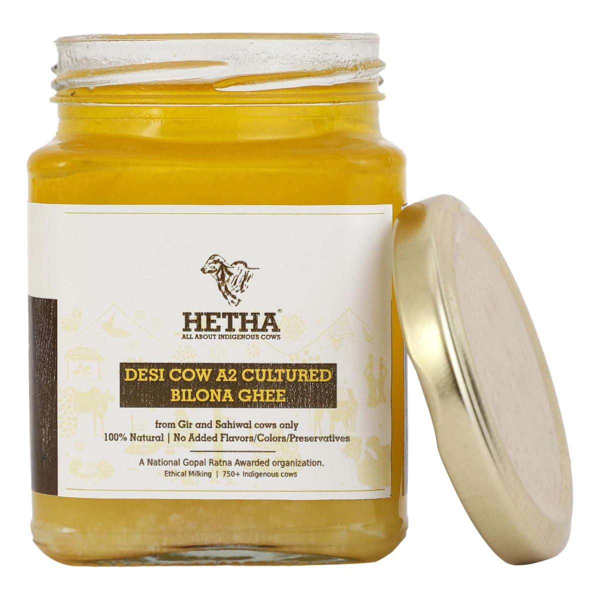 Premium Desi Cow Bilona A2 Cultured Ghee By Hetha | Good Source Of Energy & Nutrients Healthy Desi Ghee Perfect For Overall Health | (250ml) 8.4 Ounce | Jar Pack