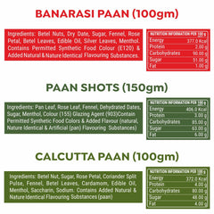 Panjon Swad Paan Combo Mouth Freshener Calcutta Paan, Banarasi Paan & Paan Shots 450gm, (150gm *3 Bottles)