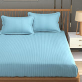 Pure Cotton Satin Stripes Plain King Size Bedsheet For Double Bed With Two Pillow Covers - 90x90 Inches, Aqua Blue | Ideal For Daily Use & Gifting Bedsheet