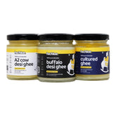 Natural A2 Cow Desi Ghee + Cultured Ghee & Buffalo Ghee By Hichkie | Rich In Vitamin A, D & K Healthy Vedic Bilona Method Pure Desi Ghee | 300ml (100ml * 3) 10.1 Ounce | Combo Pack