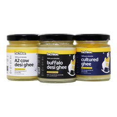 Natural A2 Cow Desi Ghee + Cultured Ghee & Buffalo Ghee By Hichkie | Rich In Vitamin A, D & K Healthy Vedic Bilona Method Pure Desi Ghee | 300ml (100ml * 3) 10.1 Ounce | Combo Pack