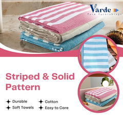 VäRde Premium Handloom Bath Towels 180 Gsm | Towel For Men & Women | Striped & Solid Pattern (Multicolor Set Of 3)