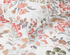 Single Bedsheet With 1 Pillow Cover - 57 X 87 Inches, White & Peach | Designer Printed Bedsheet Set - Naturally Soft, Breathable & Skin Friendly