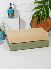 Eco Sense Basket Weave 100% Cotton Luxuriosly Bath Towels 700 Gsm | Soft, Super Absorbent, Large Size Quick Dry Bath Towel - Leafy & Sandal (Pack Of 2)