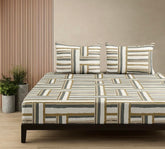 1 Bedsheet For Double Bed With 2 Pillow Covers - 90 X 100 Inches, Beige & Grey | Premium Cotton Material Double Bedsheet Queen Size | Skin Friendly & Long Lasting