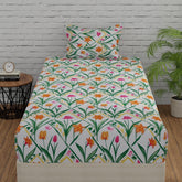 100% Pure Cotton Bedsheet 1 Pillow Covers - 55 X 88 Inches, Green & Yellow | Perfect Fabric For Daily Use Or Gifting Bedsheet