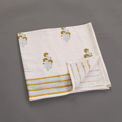 Peepul Tree Block Printed 2 Hand & 2 Bath Towels 240 Gsm | Super Absorbent Soft & Faster Drying, Floral Printed (Off-White &Yellow Floral)