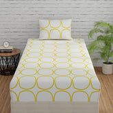 1 Fitted Single Bedsheet Cotton With 1 Pillow Cover - 36 X 78 Inches, White (Yellow Circles) | Elegant Printed Bedding Set For Daily Use | 144 Thread Count