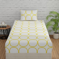 Single Bed Sheet Size - 55 X 88 Inches With 1 Pillow Covers, White (Yellow Circles) | Wash Dark Colors Separately | Lightweight, Soft, & Comfortable Bedsheet