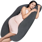 Full Body U Shape Pregnancy Pillow For Women, Maternity Pillow, Dark Grey | Pillow Gift For Pregnancy Sleeping, Premium Velvet Cover With Zip | Adjustable & Washable, Relieves Pain