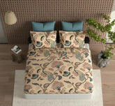 Printed Bedsheet King Size With 2 Large Pillow Cove | Size 72x78x10 Inches, Beige - 300 Thread Count Cotton Feel All Around Elastic Fitted Bedsheet | Breathable & Wrinkle Free