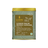 Luxmi Estates Lemon Balm Honey Ginger Herbal Tea - 50gm Tin Caddy, 1.7 Ounce, 25 Cups | USDA Certified Organic Herbal Tea - Caffeine Free Herbal Tea | Rich In Antioxidants, Additives Free